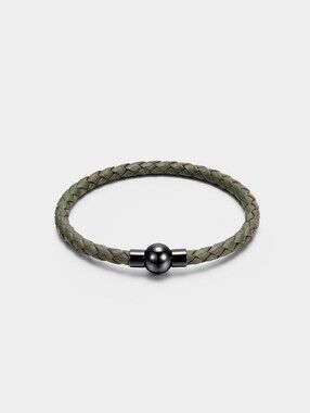 Linx Army Green Leather Braided Cord Bracelet with Black Magnetic Clasp